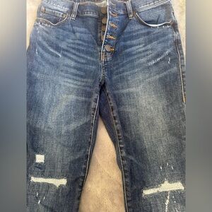 CAbi Dark Blue Distressed Straight Leg Jeans